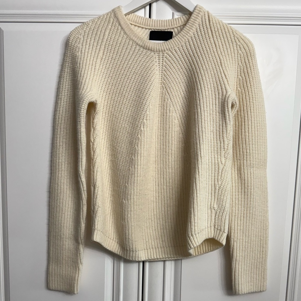 Cynthia Rowley Women’s Sz Small Cream Crew Neck Sweater w/ Ribbed Knit 50% Wool